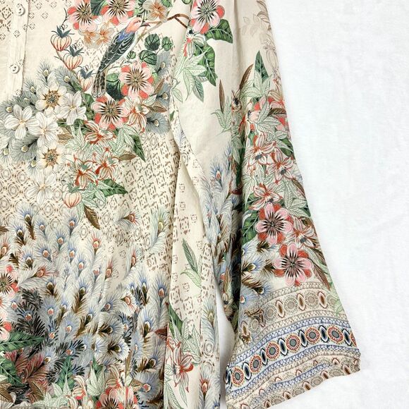 Johnny Was Tunic Top Size Large Popover Curpra Rayon Floral Bird - Picture 3 of 8